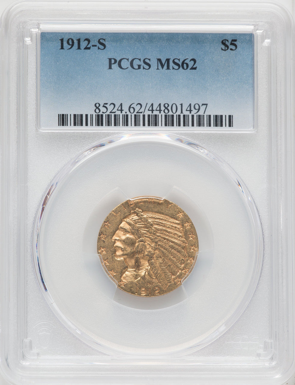 1912-S $5 Indian Half Eagle PCGS MS62 (760542004)