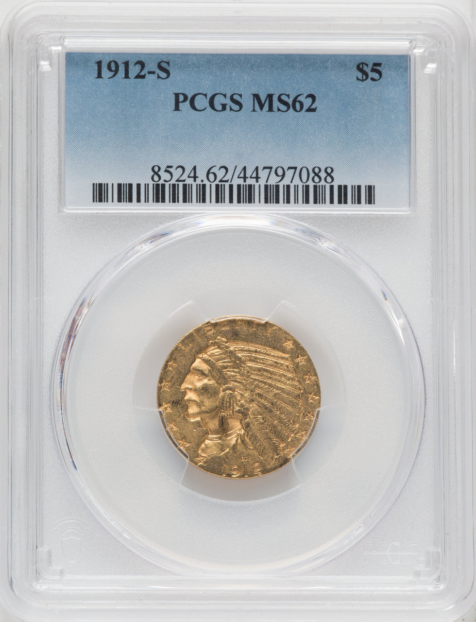 1912-S $5 Indian Half Eagle PCGS MS62 (760542003)