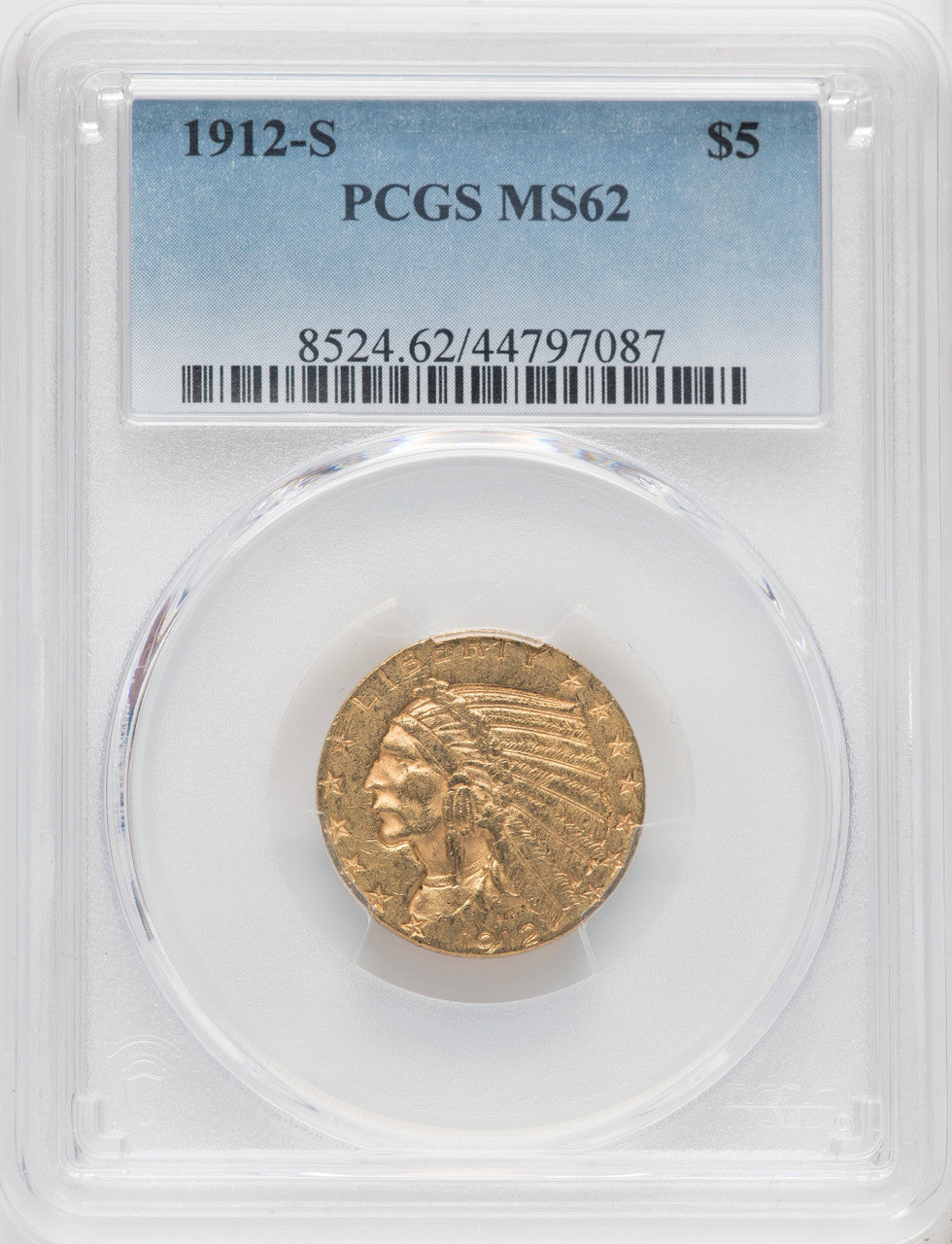 1912-S $5 Indian Half Eagle PCGS MS62 (760542002)