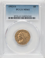 1913-S $5 Indian Half Eagle PCGS MS61 (755536067)