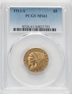 1913-S $5 Indian Half Eagle PCGS MS61