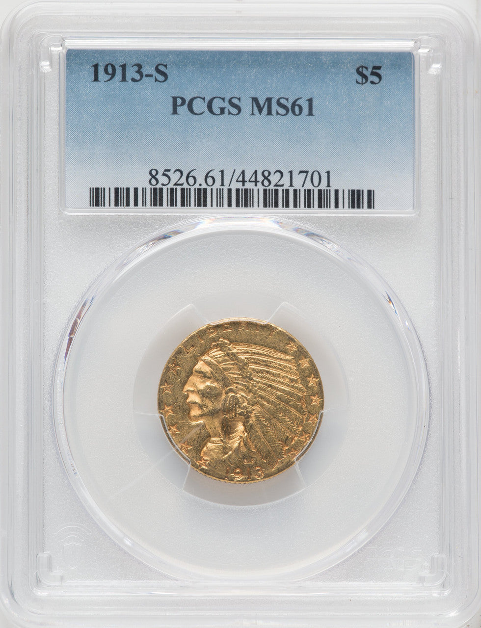1913-S $5 Indian Half Eagle PCGS MS61