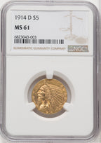 1914-D $5 Indian Half Eagle NGC MS62
