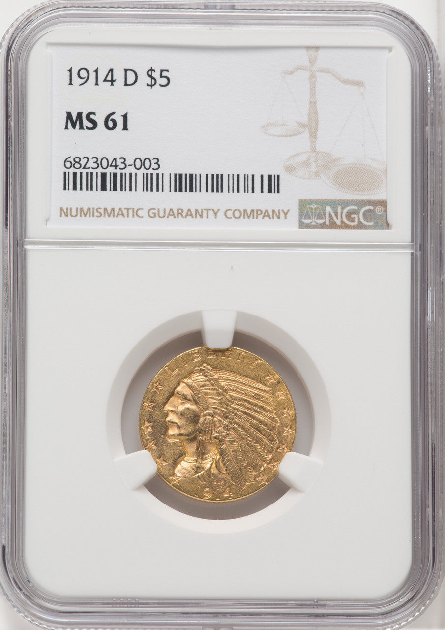 1914-D $5 Indian Half Eagle NGC MS62