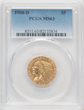 1908-D $5 Indian Half Eagle PCGS MS63