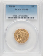 1908-D $5 Indian Half Eagle PCGS MS63