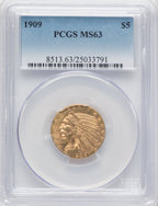 1909 $5 Indian Half Eagle PCGS MS63