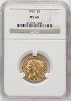 1910 $5 Indian Half Eagle NGC MS62