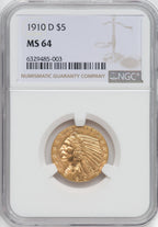 1910-D $5 Indian Half Eagle NGC MS64