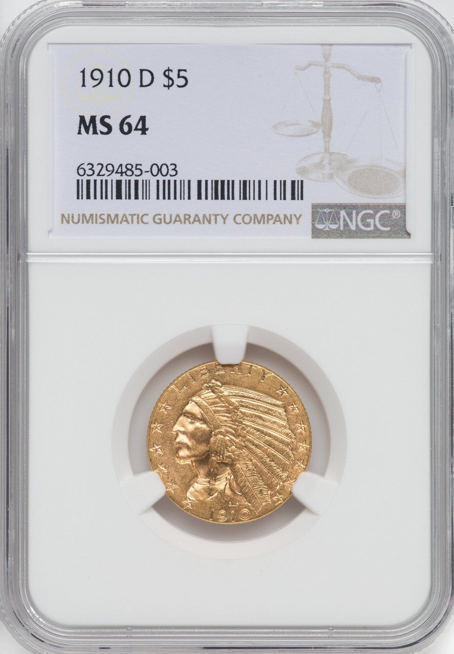 1910-D $5 Indian Half Eagle NGC MS64