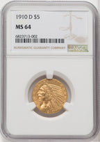 1910-D $5 Indian Half Eagle NGC MS62