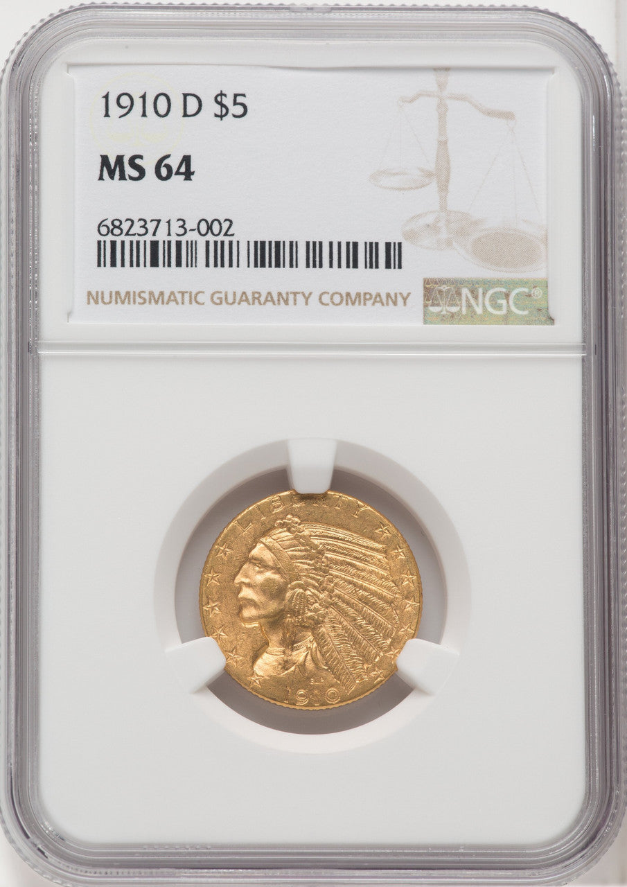 1910-D $5 Indian Half Eagle NGC MS62
