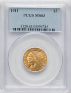 1911 $5 Indian Half Eagle PCGS MS63 (765434003)