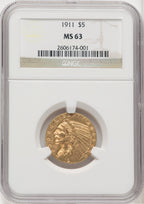 1911 $5 Indian Half Eagle NGC MS63 (508608018)