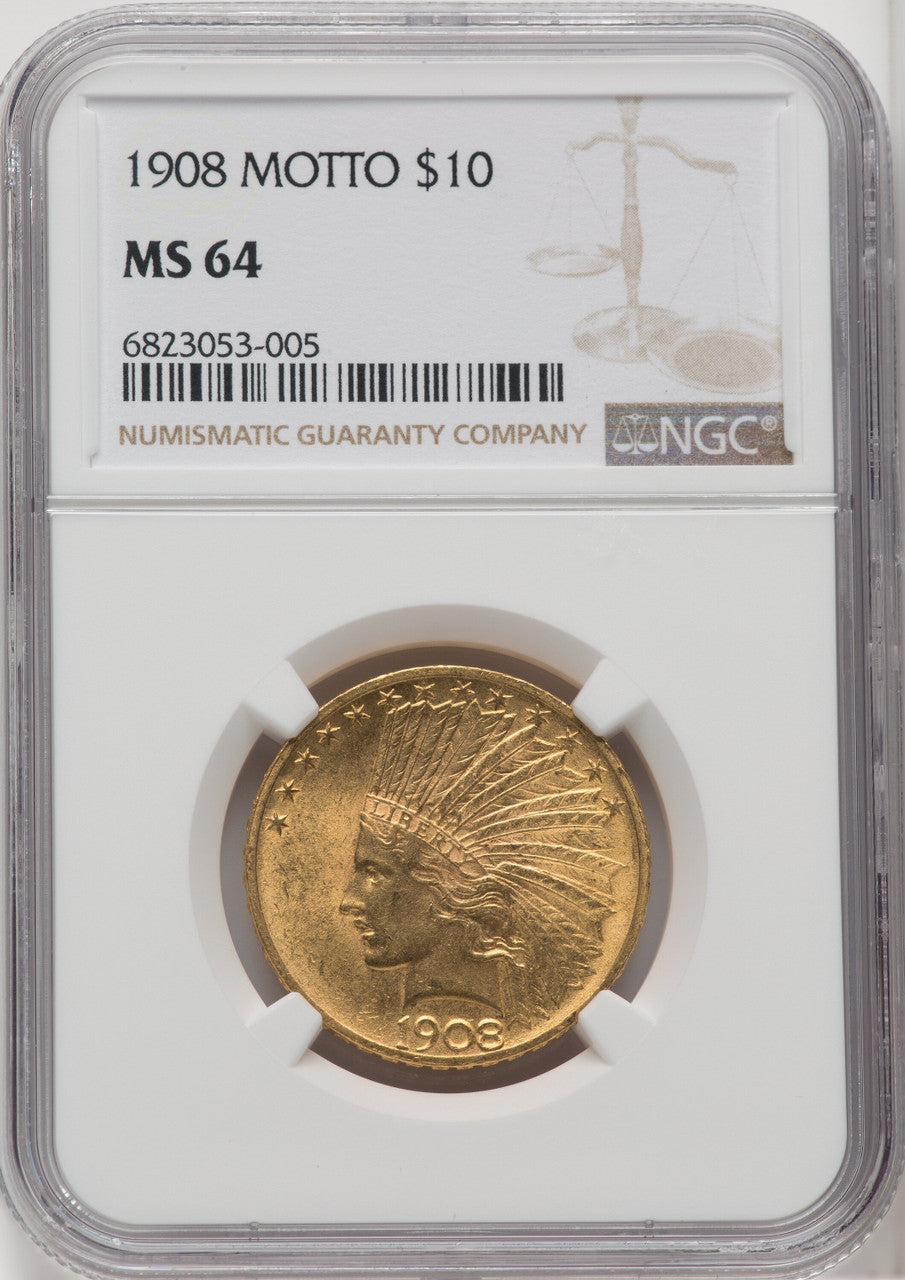 1908 $10 MOTTO Indian Eagle NGC MS64