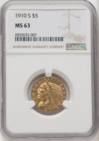 1910-S $5 Indian Half Eagle NGC MS63 (765522046)