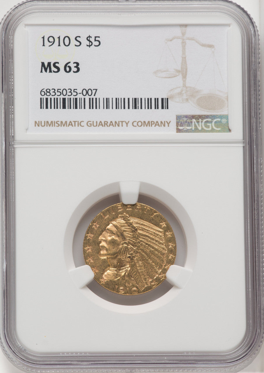 1910-S $5 Indian Half Eagle NGC MS63 (765522046)
