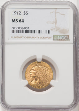 1912 $5 Indian Half Eagle NGC MS64