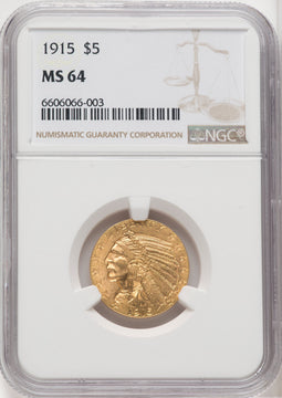 1915 $5 Indian Half Eagle NGC MS64 (760538005)