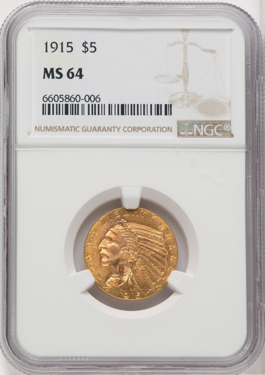 1915 $5 Indian Half Eagle NGC MS64 (759004019)