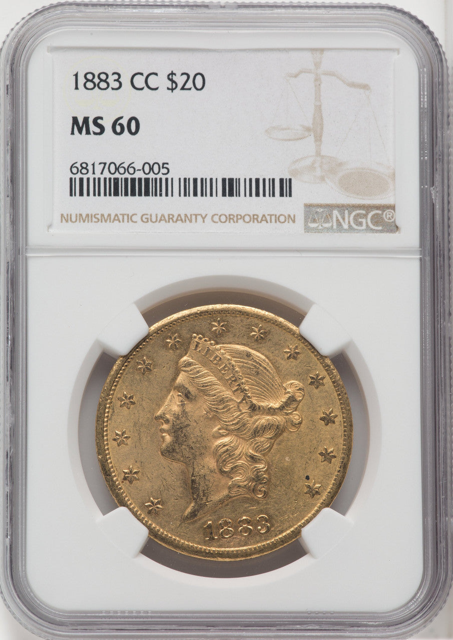1883-CC $20 Liberty Double Eagle NGC MS60