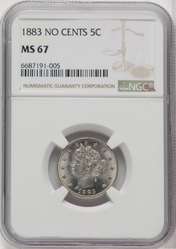 1883 5C NO CENTS Liberty Nickel NGC MS67