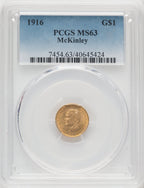 1916 G$1 McKinley Commemorative Gold PCGS MS63