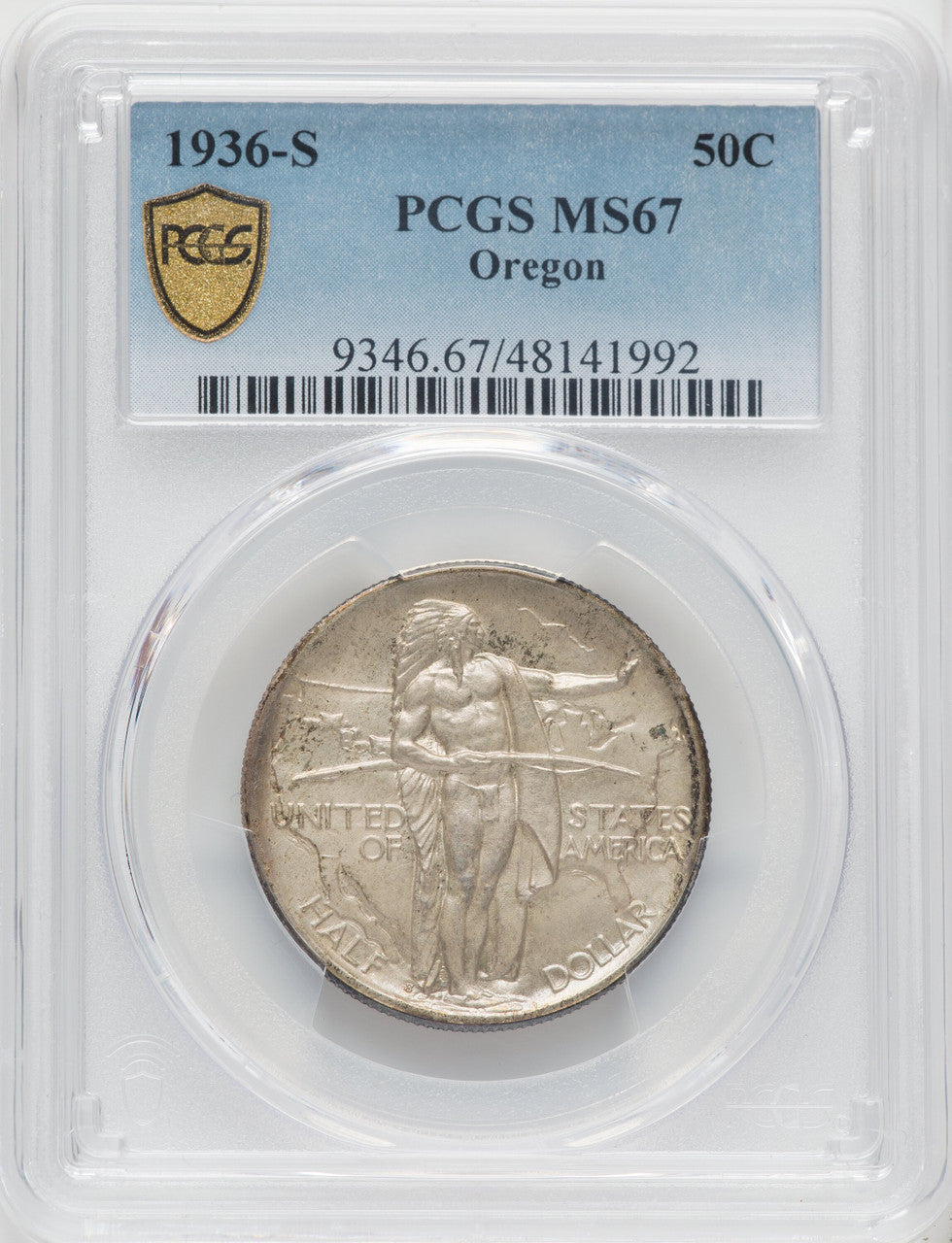 1936-S 50C Oregon Commemorative Silver PCGS MS67