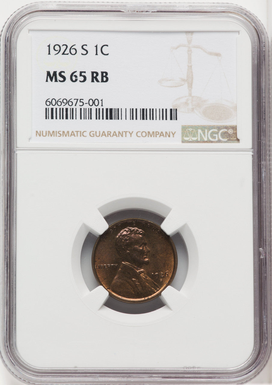1926-S 1C RB Lincoln Cent NGC MS65