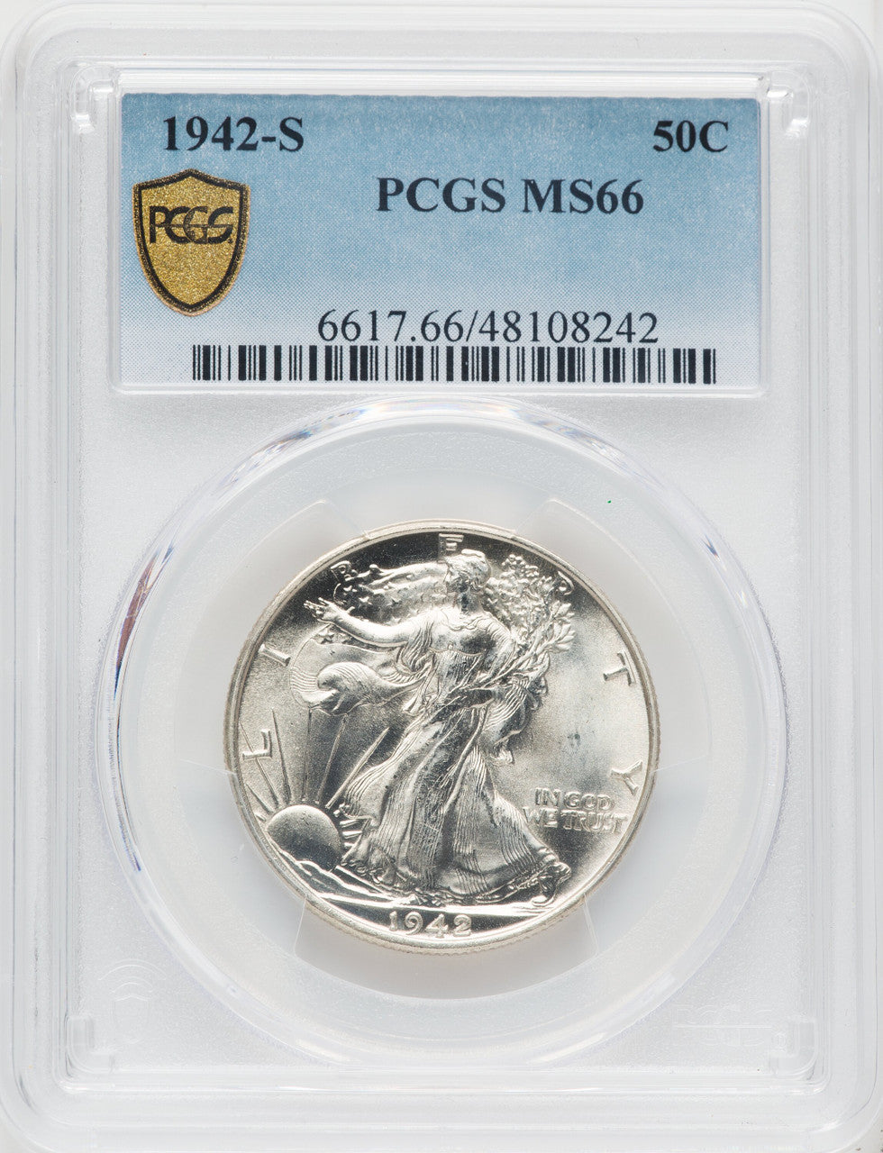 1942-S 50C Walking Liberty Half Dollar PCGS MS66