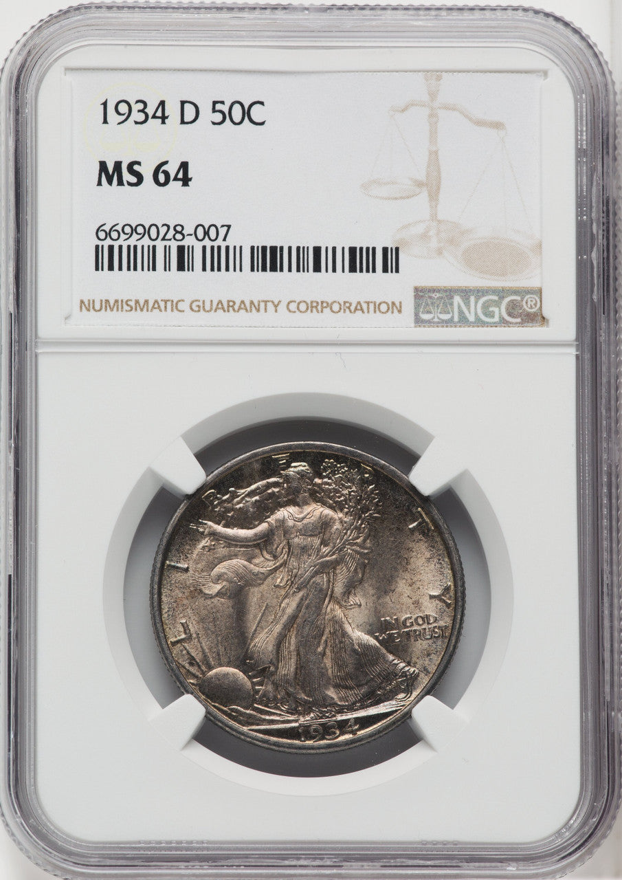 1934-D 50C Walking Liberty Half Dollar NGC MS64