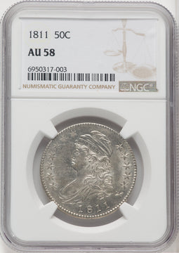 1811 50C Large 8 Bust Half Dollar NGC AU58