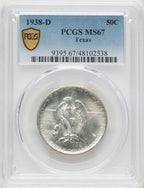 1938-D 50C Texas Commemorative Silver PCGS MS67