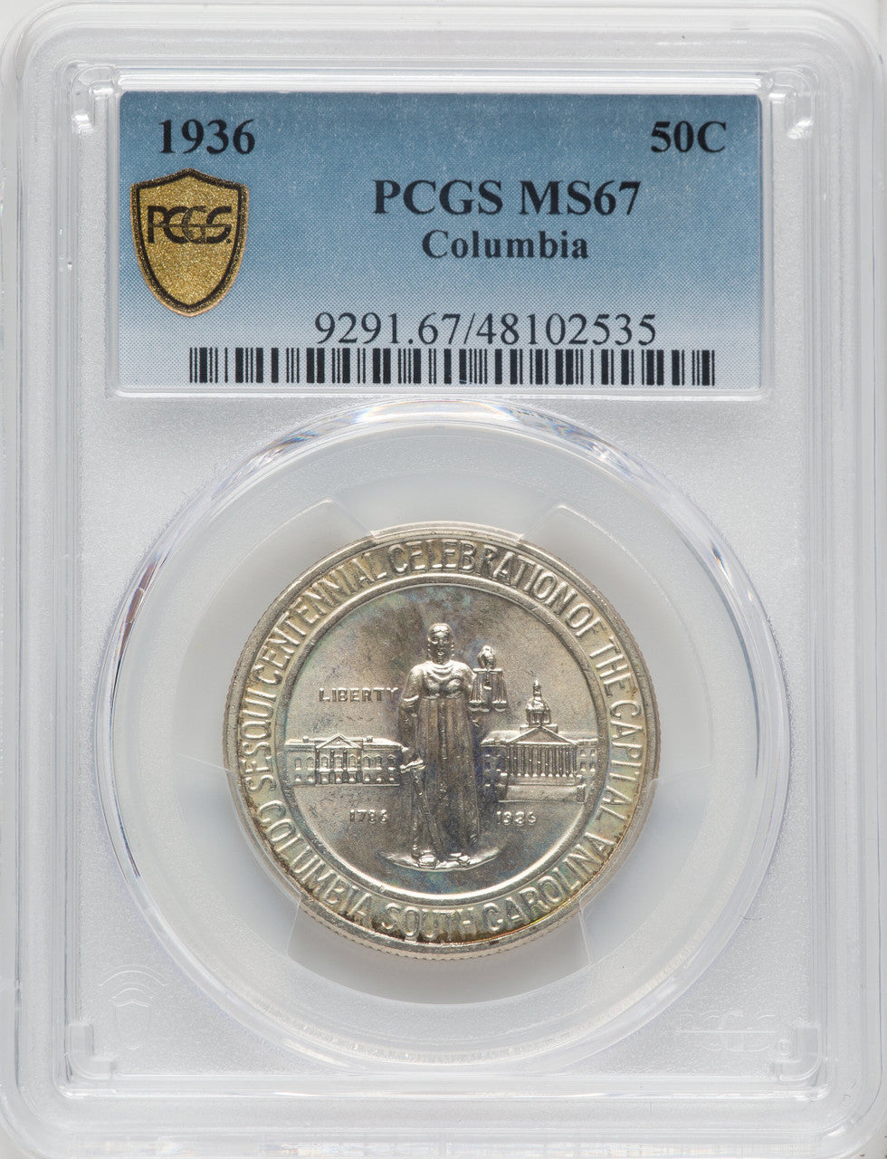1936 50C Columbia Commemorative Silver PCGS MS67