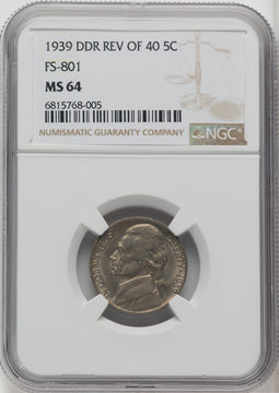 1939 5C DB MONT Jefferson Nickel NGC MS64