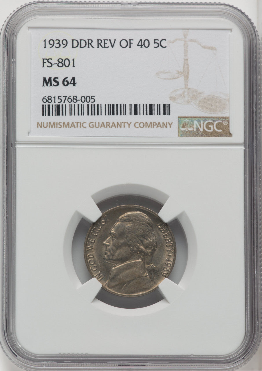 1939 5C DB MONT Jefferson Nickel NGC MS64