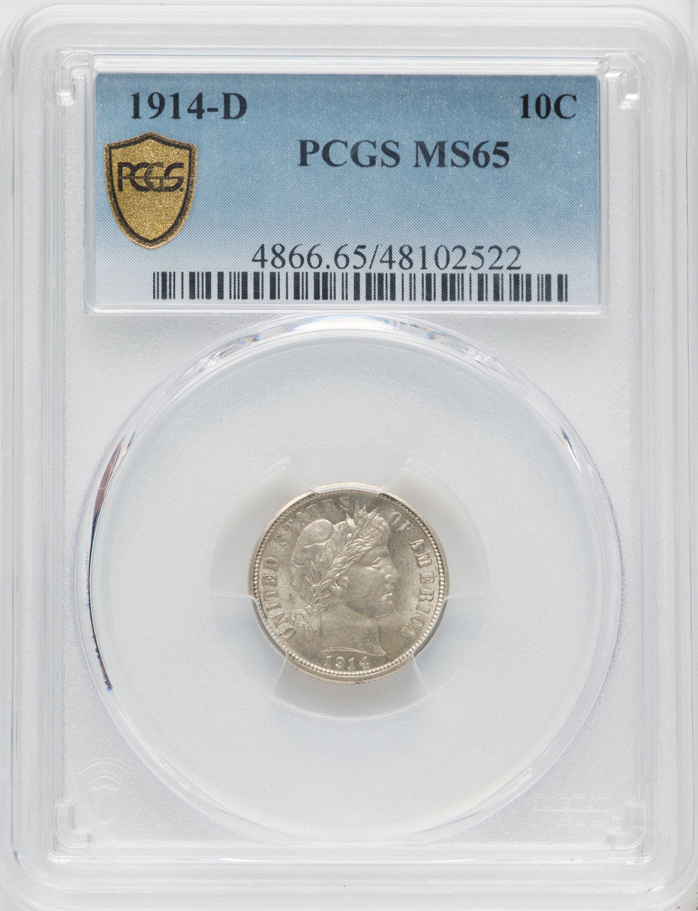 1914-D 10C Barber Dime PCGS MS65