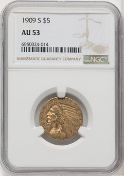 1909-S $5 Indian Half Eagle NGC AU53 (518925114)