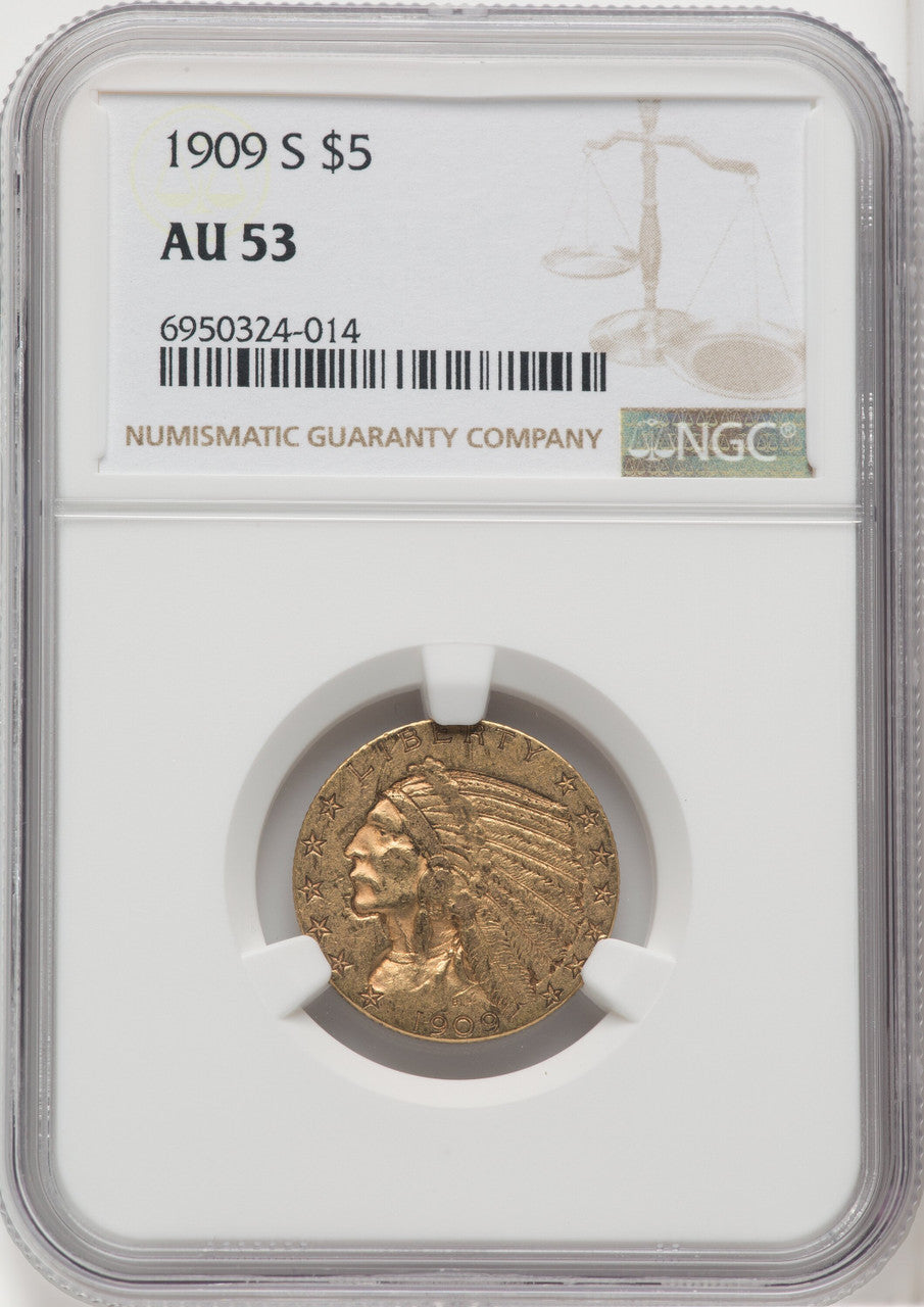 1909-S $5 Indian Half Eagle NGC AU53 (518925114)