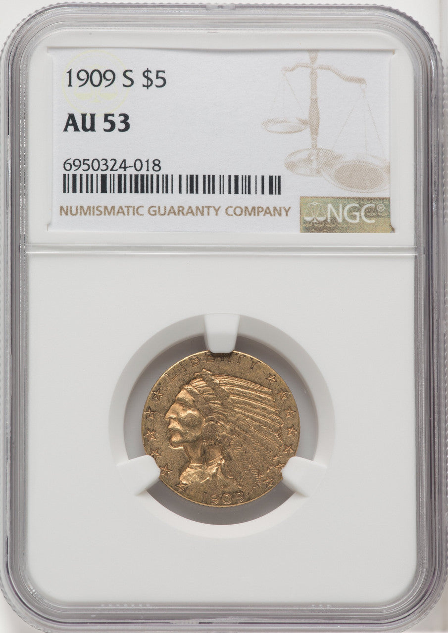 1909-S $5 Indian Half Eagle NGC AU53 (518925116)