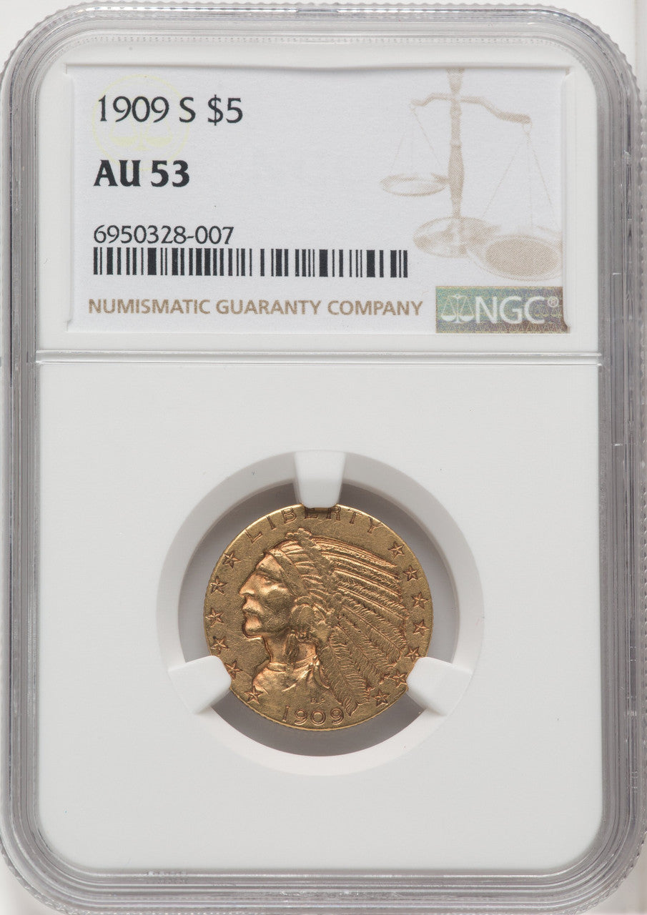 1909-S $5 Indian Half Eagle NGC AU53 (518925218)