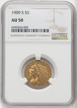 1909-S $5 Indian Half Eagle NGC AU50