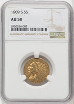 1909-S $5 Indian Half Eagle NGC AU50
