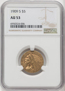 1909-S $5 Indian Half Eagle NGC AU53 (518925120)