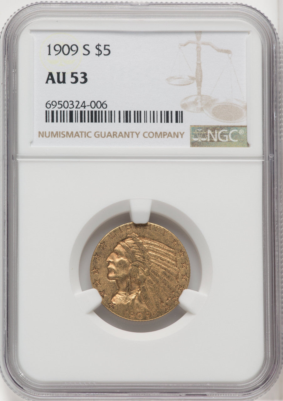1909-S $5 Indian Half Eagle NGC AU53 (518925120)