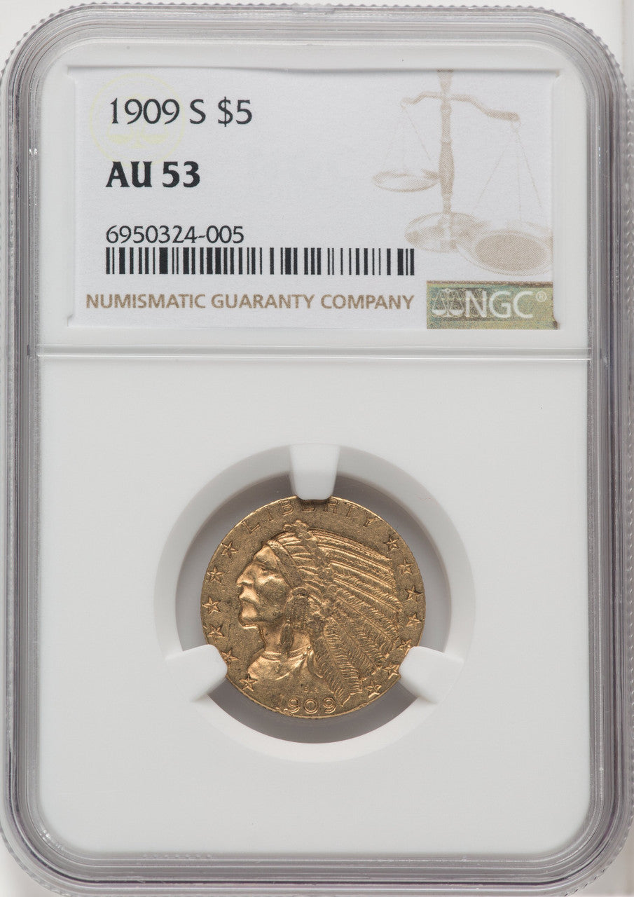 1909-S $5 Indian Half Eagle NGC AU53 (518925121)