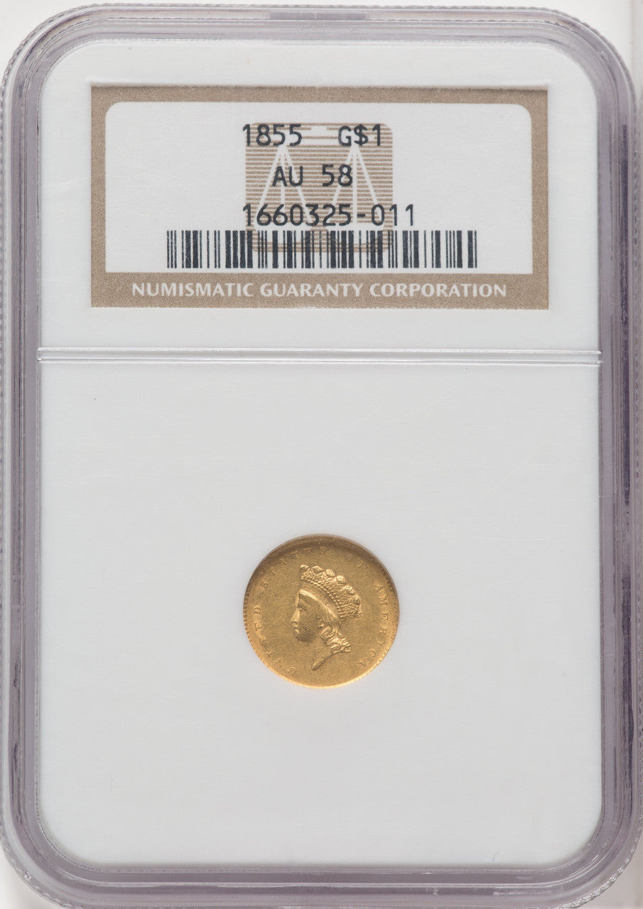 1855 G$1 Type Two Gold Dollar NGC AU58 (766569021)