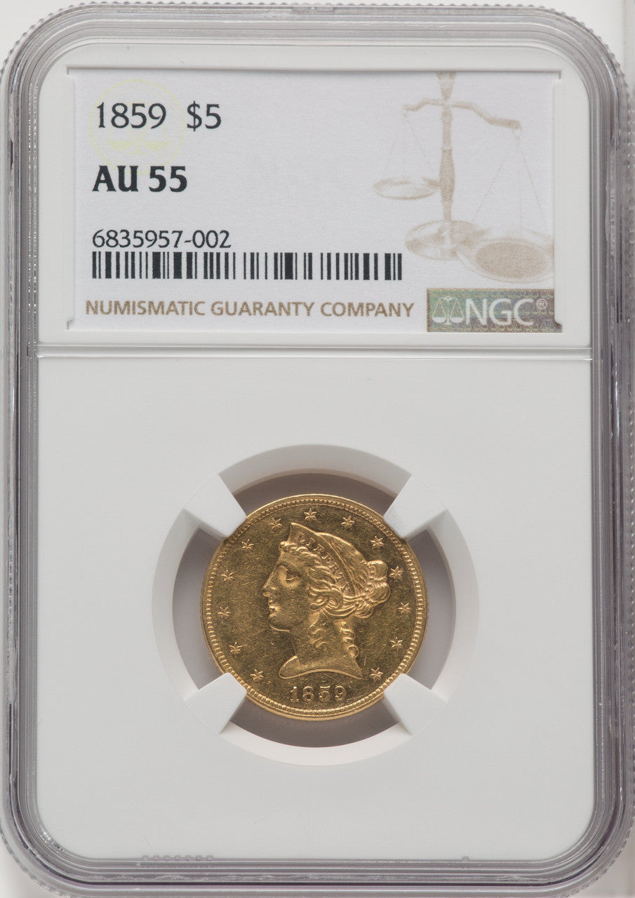 1859 $5 Liberty Half Eagle NGC AU55