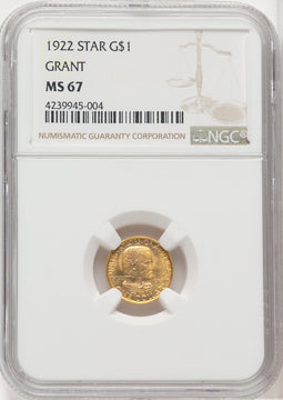 1922 G$1 Grant With Star Commemorative Gold NGC MS67