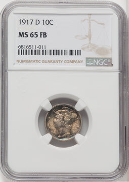 1917-D 10C FB Mercury Dime NGC MS65